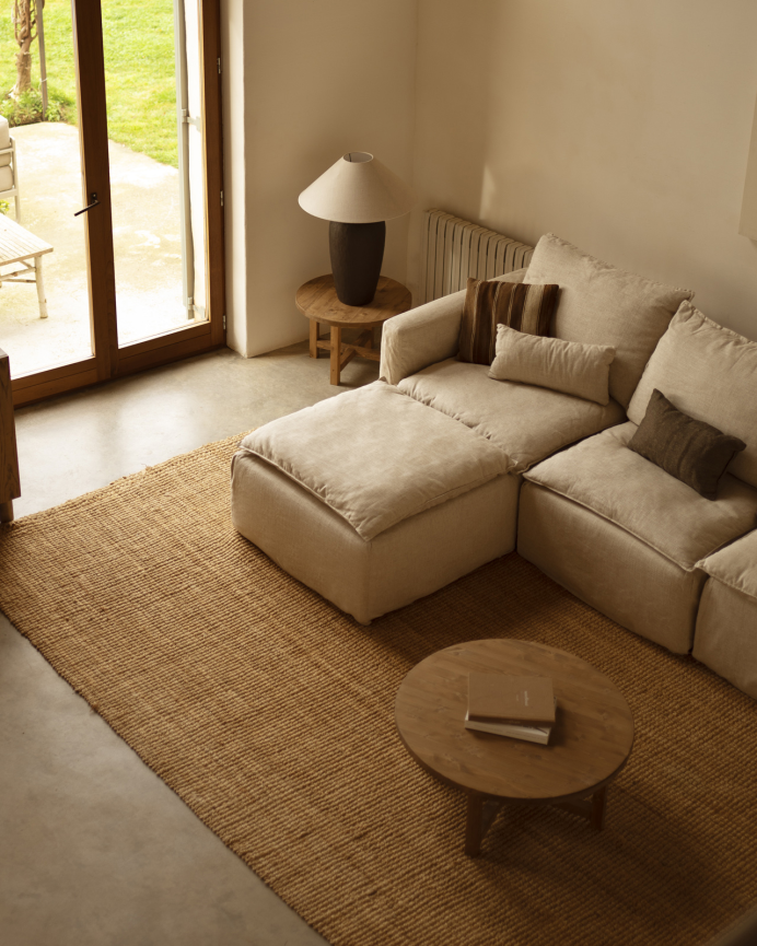 Sofá modular de 3 plazas con chaise longue izquierdo de algodón y lino desenfundable tono beige de 285x185cm