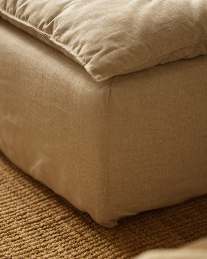 Sofá modular de 3 plazas con chaise longue izquierdo de algodón y lino desenfundable tono beige de 285x185cm