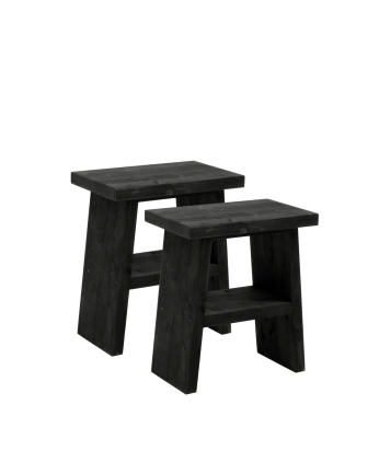 Pack de 2 mesitas de noche o auxiliar madera maciza en tono negro de 45x39cm