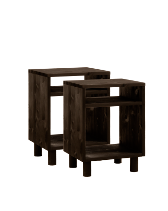 Pack de 2 mesitas de noche de madera maciza en tono negro de 51x32cm