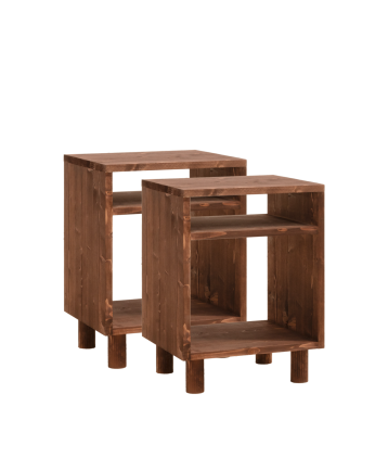 Pack de 2 mesitas de noche de madera maciza en tono nogal de 51x32cm