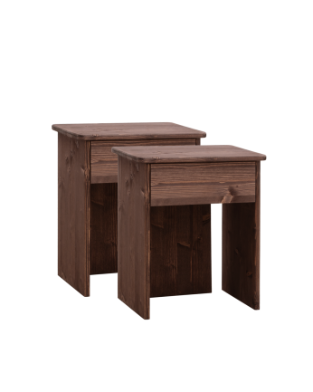 Pack de 2 mesitas de noche de madera maciza en tono nogal de 50x42cm