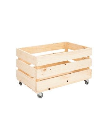 Grande caisse en bois massif ton naturel avec roulettes 49x30,5x25,5 cm