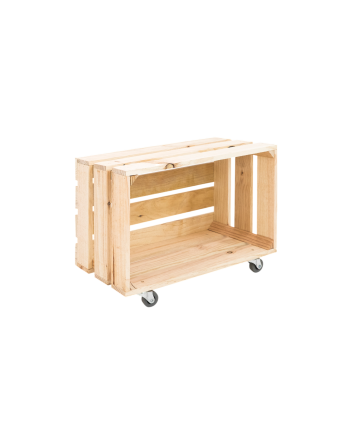 Grande caisse en bois massif ton naturel avec Roulettes Horizontales 49x25.5x30.5cm