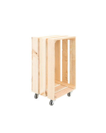 Grande caisse en bois massif ton naturel avec Roulettes Verticales 30,5x25,5x49 cm