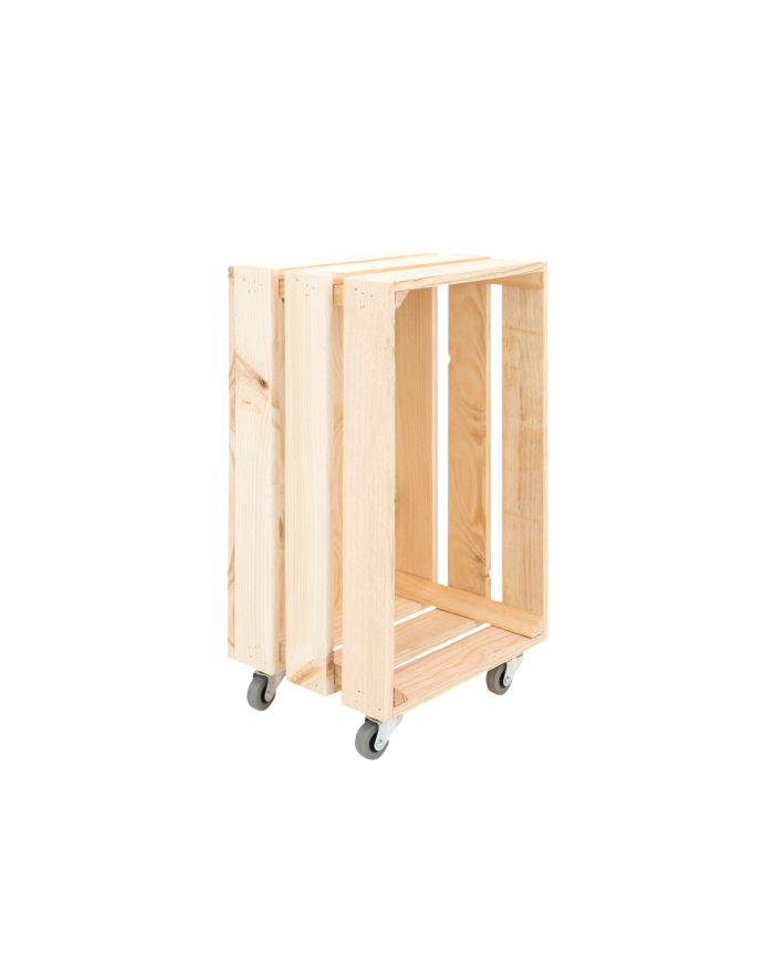 Grande caisse en bois massif ton naturel avec Roulettes Verticales 30,5x25,5x49 cm