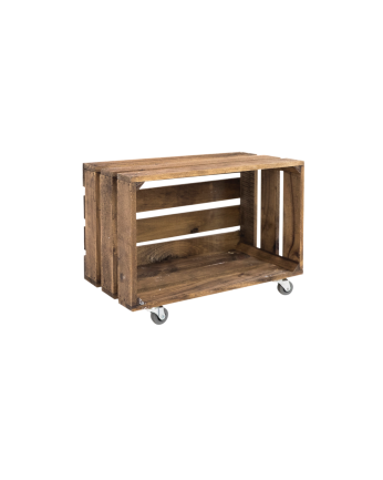Grande caisse en bois massif ton chêne foncé avec Roulettes Horizontales 49x25.5x30.5cm