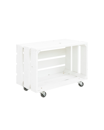 Grande caisse en bois massif blanc à roulettes horizontales 49x25,5x30,5cm