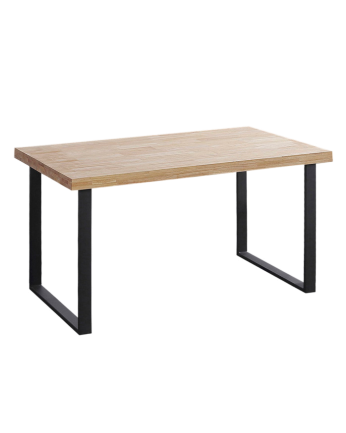 Table en bois massif ton naturel avec pieds en fer noir en différentes tailles