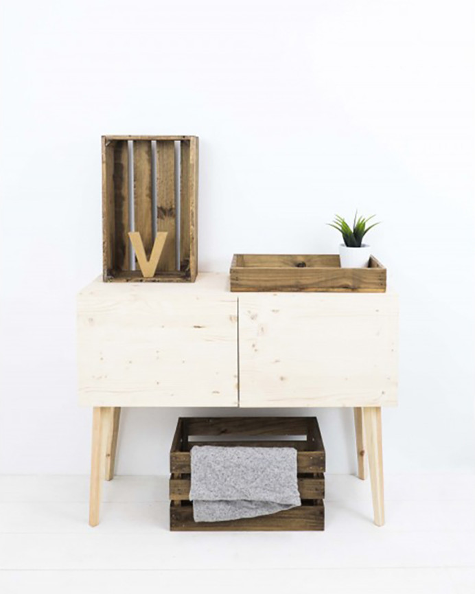 Coffret en bois massif ton chêne moyen foncé