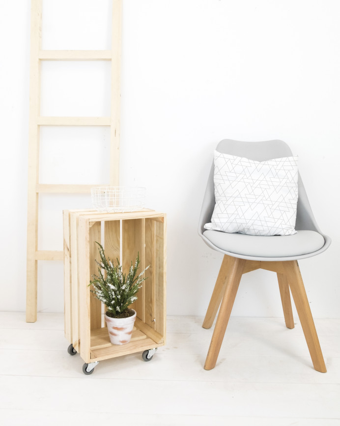 Grande caisse en bois massif ton naturel avec Roulettes Verticales 30,5x25,5x49 cm