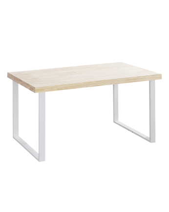 Table à manger en bois massif de ton naturel avec pieds en fer blanc de 140x80cm