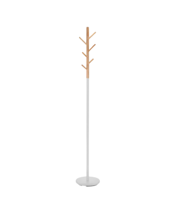 Portemanteau sur pied avec structure en métal blanc et bras en bois ton naturel