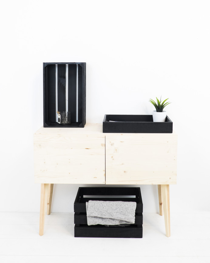 Grande boîte en bois massif ton noir