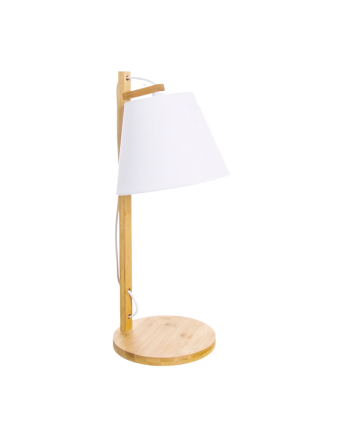 Pack 2 lampes à poser en bois de bambou et abat-jour en textile blanc