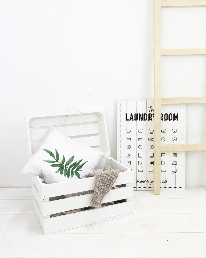 Coffre en bois massif blanc 39x33x30,5cm