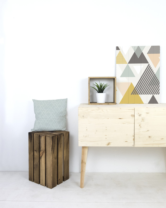 Tabouret en bois massif ton chêne foncé 30,5x49x26,5cm