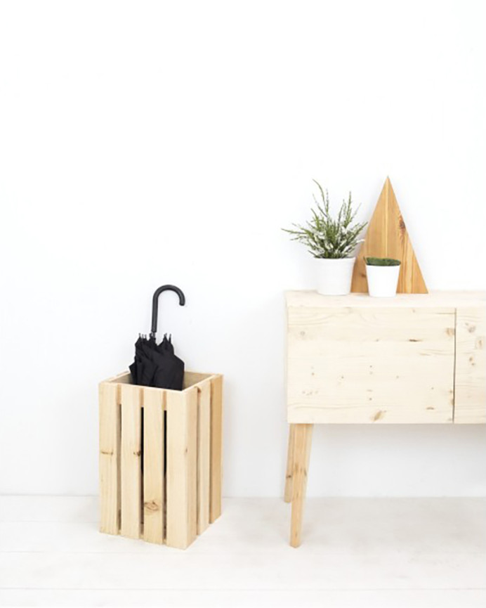 Poubelle/porte-parapluie en bois massif ton naturel 30,5x49x26,6cm