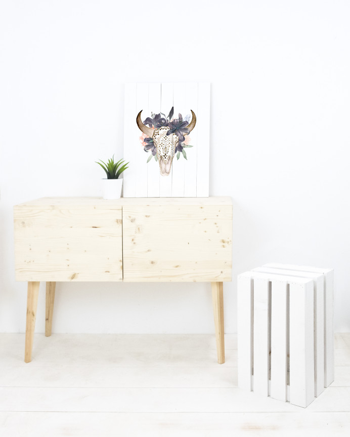 Tabouret en bois massif blanc 30,5x49x26,5cm