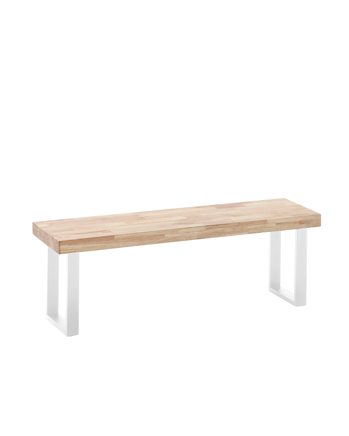 Banc en bois massif ton naturel avec pieds en fer blanc 47x120cm