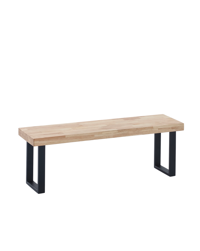 Banc en bois massif ton naturel avec pieds en fer noir 47x120cm