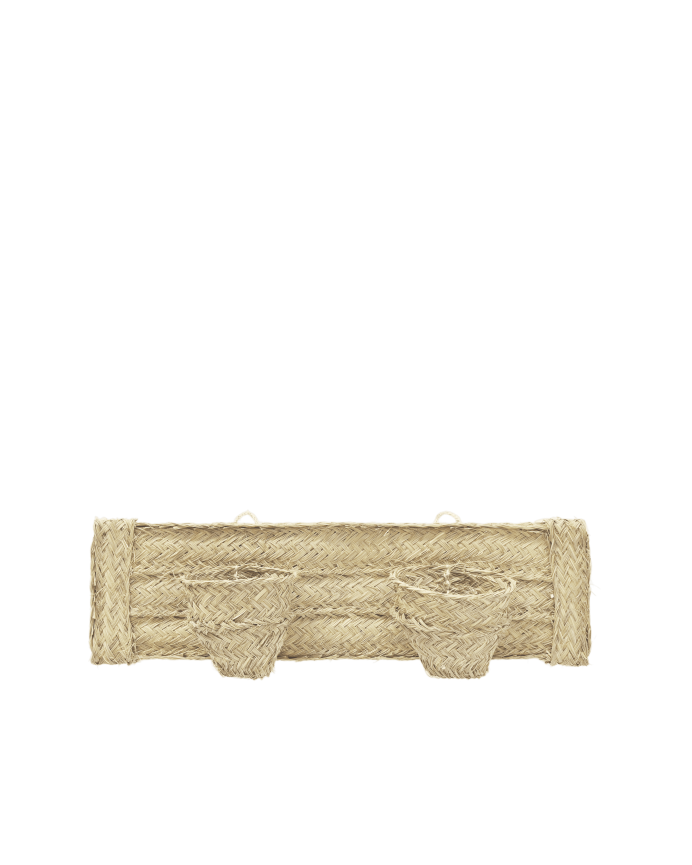Jardinière horizontale à double paroi en alfa naturel et cadre en bois de 75x22cm