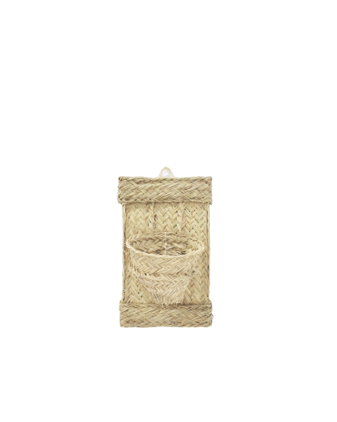 Jardinière murale verticale en alfa naturel et cadre en bois 44x22cm