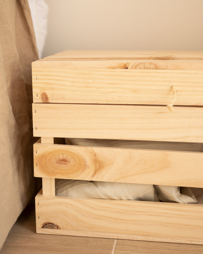 Coffre en bois massif ton naturel 39x33x30.5cm