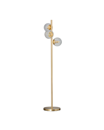Lampadaire composé d'une base en aluminium doré et de trois sphères en verre transparent