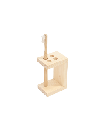 Porte-brosse à dents en bois massif ton naturel 12x6cm