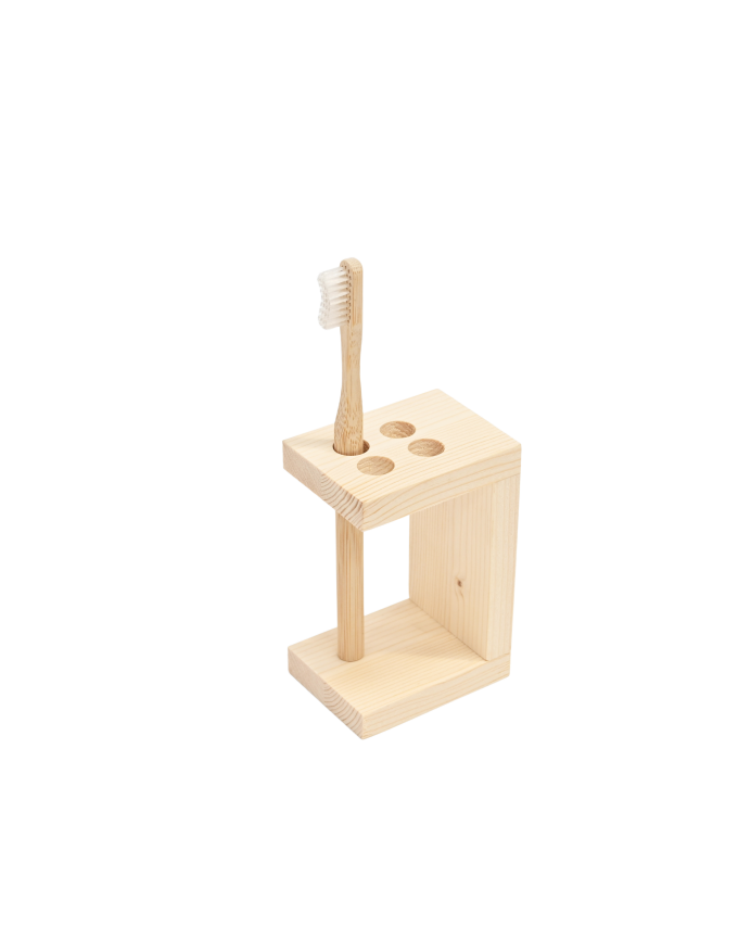 Porte-brosse à dents en bois massif ton naturel 12x6cm
