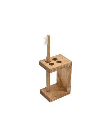 Porte-brosse à dents en bois massif ton chêne foncé 12x6cm