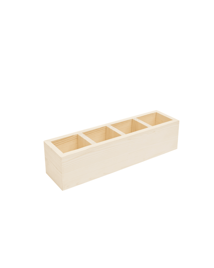 Organisateur à quatre compartiments en bois massif ton naturel 10x40cm