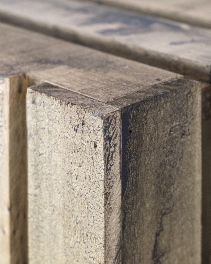 Tabouret en bois massif ton chêne foncé 30,5x49x26,5cm