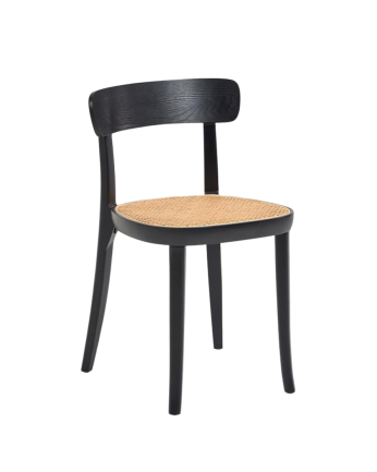 Chaises en bois de hêtre avec assise en placage de frêne et rotin façon cannage en noir 75x44cm