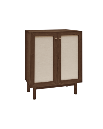 Buffet en bois de sapin et toile de lin ton noyer 100x80