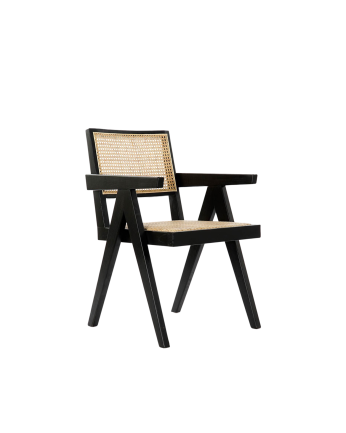 Fauteuil en bois d'orme avec assise et dossier en cannage noir 86x57cm
