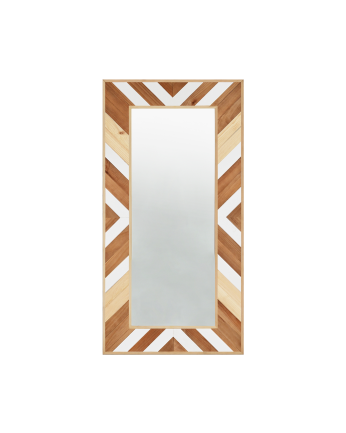 Miroir effet bois massif en chêne foncé naturel et blanc 163x84cm