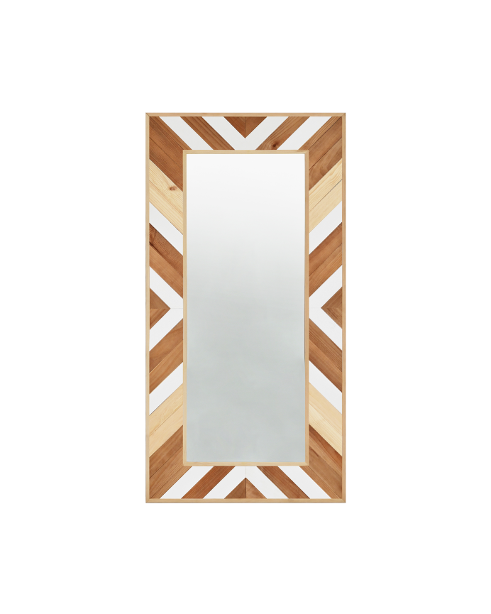 Miroir effet bois massif en chêne foncé naturel et blanc 163x84cm