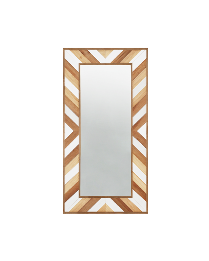Miroir effet bois massif en chêne foncé naturel et blanc 163x84cm