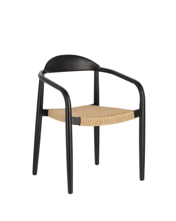 Chaises avec structure en bois d'eucalyptus et assise en corde de couleur naturel 77x50cm