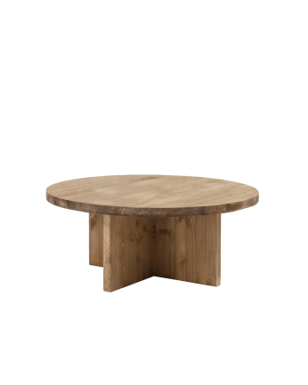 Table basse ronde en bois massif ton chêne foncé en différentes tailles