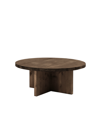 Table basse ronde en bois massif ton noyer en différentes tailles
