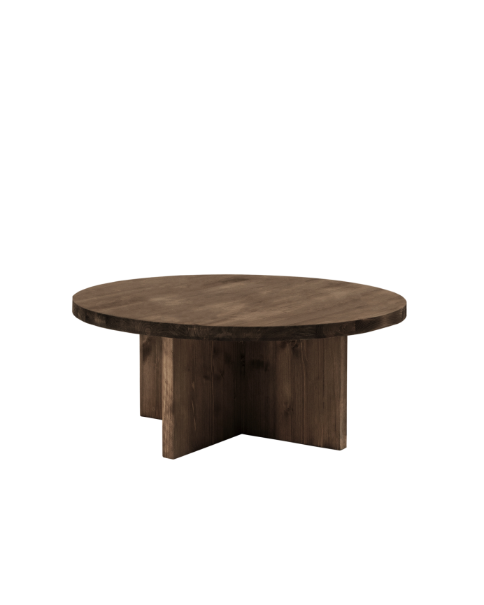 Table basse ronde en bois massif ton noyer en différentes tailles