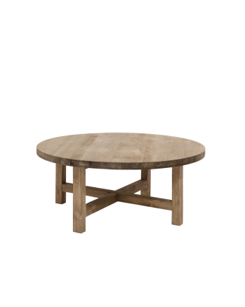 Table basse ronde en bois massif ton chêne foncé en différentes tailles