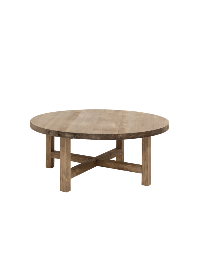 Table basse ronde en bois massif ton chêne foncé en différentes tailles