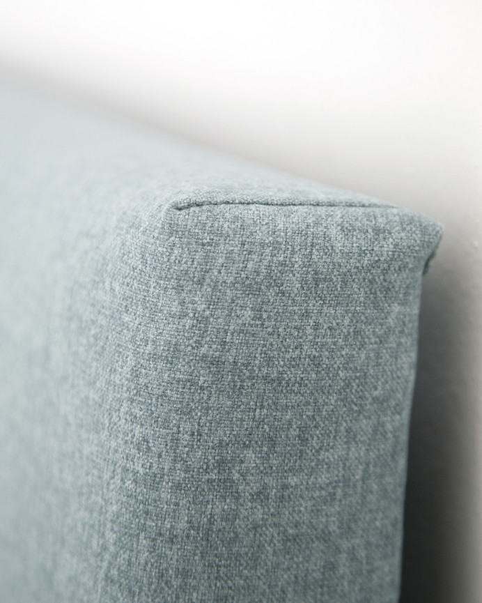 Tête de lit rembourrée en polyester avec boutons bleu en différentes tailles