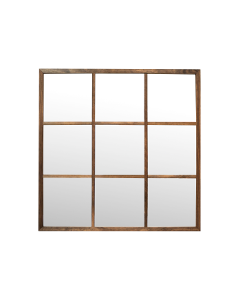 Miroir mural carré de type fenêtre en bois DM ton chêne foncé 90x90cm