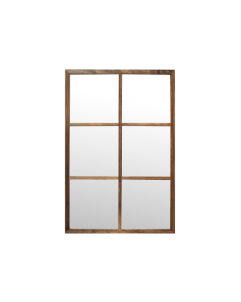 Miroir mural rectangulaire de type fenêtre en bois DM ton chêne foncé 90x60cm