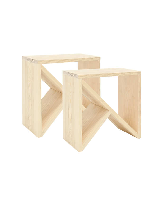 Pack 2 tables en bois massif ton naturel en différentes tailles